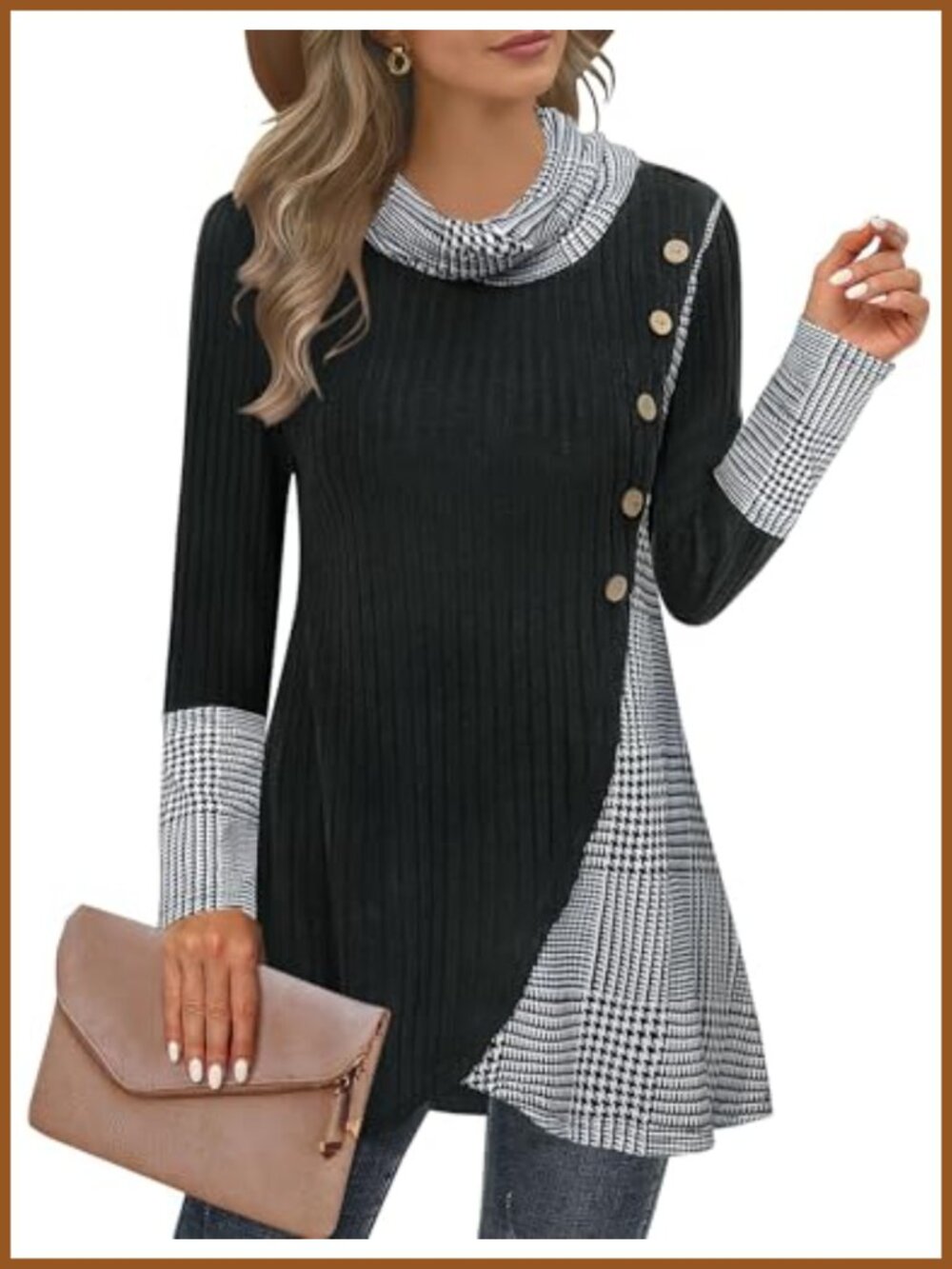 Cowl Neck Pullover Sweater Lightweight Tunic Asymmetric Hem